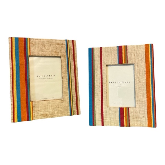 Pottery Barn Embroidered Stripe Cadre Frames Set of 2 - Picture 1 of 6